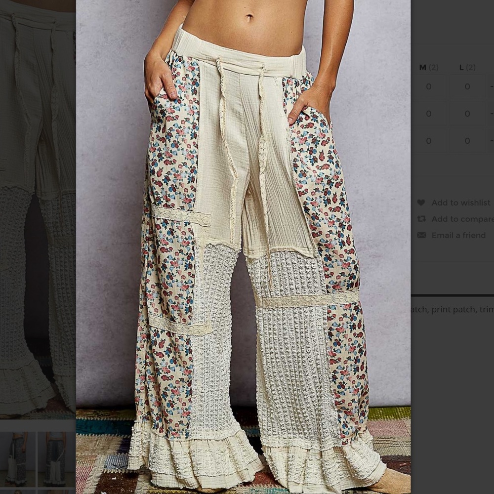 🎉 POL “ Brooke “ POL Relaxed Fit Pants in Lace and Double Gauze Detail 78
